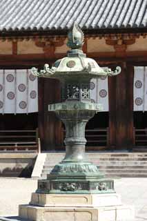photo,material,free,landscape,picture,stock photo,Creative Commons,Horyu-ji Temple garden lantern, Buddhism, garden lantern, Hollyhock mon, Bronze