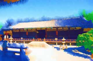 illust,tela,gratis,paisaje,fotografa,idea,pintura,Lpiz de color,dibujo,Saln / fotografa de relicario de Temple de ji de - de Horyu, Buddhism, Saln de relicario, Fotografa, Edificio de madera
