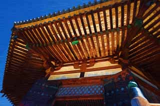 illust, material, livram, paisagem, quadro, pintura, lpis de cor, creiom, puxando,Horyu-ji Templo sonho, Budismo, Sonho, 8 forma quadrada, Um templo interno