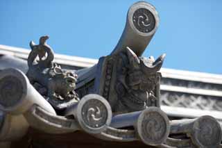fotografia, materiale, libero il panorama, dipinga, fotografia di scorta,Tegola di cresta-fine di Tempio di Horyu-ji, Buddismo, tetto, Merce relativo alla ceramica, tegola