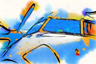 illust, materiale, libero panorama, ritratto dipinto, matita di colore disegna a pastello, disegnando,Un aereo di propulsore, Un aeroplano, rotore, propulsore, tergicristallo