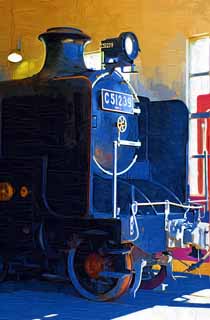 illust, materiale, libero panorama, ritratto dipinto, matita di colore disegna a pastello, disegnando,Una locomotiva di vapore, vaporizzi locomotiva, treno, ruota che guida, Carbone
