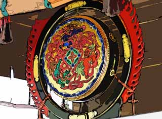 illust, matire, libre, paysage, image, le tableau, crayon de la couleur, colorie, en tirant,Kompira-san tambour de Temple, Temple shintoste temple bouddhiste, tambour, btiment en bois, Shintosme