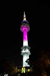 photo,material,free,landscape,picture,stock photo,Creative Commons,N Seoul tower, An electric wave tower, N Seoul tower, night view, Purple