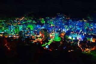 illust, material, livram, paisagem, quadro, pintura, lpis de cor, creiom, puxando,Uma viso noturna de Myondong, Myondong, O centro da cidade, cidade, Non