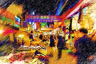 illust, materiale, libero panorama, ritratto dipinto, matita di colore disegna a pastello, disegnando,Namdaemun introduce sul mercato, bancarella, Attrezzando, cappotto, Getta