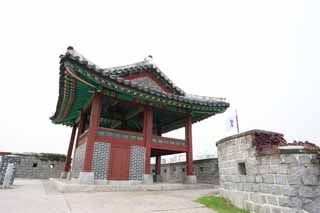 fotografia, materiale, libero il panorama, dipinga, fotografia di scorta,La torre di angolo nordovest di Fortezza di Hwaseong, castello, prenda a sassate pavimentazione, tegola, muro di castello