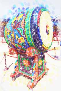 illust, matire, libre, paysage, image, le tableau, crayon de la couleur, colorie, en tirant,Un tambour de Kyng-bokkung, la porte a construit entre la porte principale et la maison principale de l'architecture palais-appele dans la priode Fujiwara, Costume folklorique, Les gardes royaux traditionnels, btiment en bois