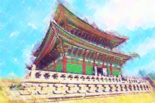 illust, materiale, libero panorama, ritratto dipinto, matita di colore disegna a pastello, disegnando,Kunjongjon di Kyng-bokkung, edificio di legno, eredit di mondo, Confucianesimo, Molti pacchetti disegnano