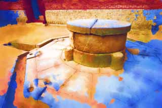 illustration,material,free,landscape,picture,painting,color pencil,crayon,drawing,A well of Kyng-bokkung, Water service, Washing, well, Cooking