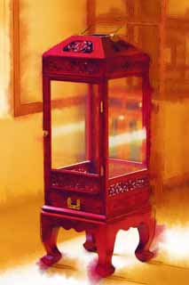 illust, materiale, libero panorama, ritratto dipinto, matita di colore disegna a pastello, disegnando,Mobilia di Kyng-bokkung,  fatto di legno, Vetro, lanterna, lampada