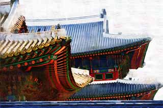 illust, matire, libre, paysage, image, le tableau, crayon de la couleur, colorie, en tirant,Kunjongjon de Kyng-bokkung, btiment en bois, patrimoine de l'humanit, Confucianisme, Beaucoup de parcelles appellent