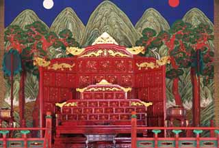 fotografia, materiale, libero il panorama, dipinga, fotografia di scorta,La sedia di un Imperatore di Kunjongjon, edificio di legno, eredit di mondo, Re, cuscino