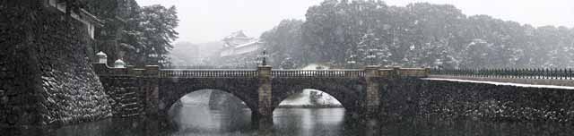 fotografia, materiale, libero il panorama, dipinga, fotografia di scorta,Doppio ponte di neve, Fossato, Palazzo, Guardia imperiale, Nevicata