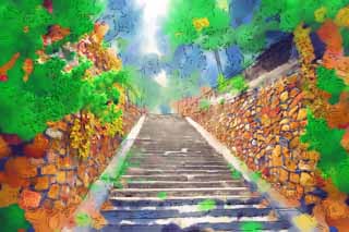 illustration,material,free,landscape,picture,painting,color pencil,crayon,drawing,Summer Palace stairs, Japanese cedar, Outer wall, Komichi, Cobblestone