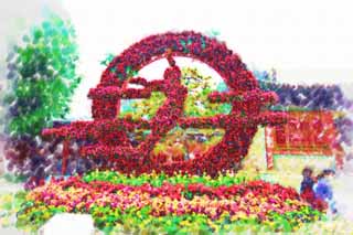 illustration,material,free,landscape,picture,painting,color pencil,crayon,drawing,Summer Palace flower decorations, Begonia, Flowerbed, Gardening, Planting