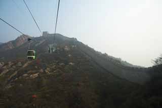 photo,material,free,landscape,picture,stock photo,Creative Commons,Great Wall of China ropeway, Ropeway, Great Wall, Cliff, Walls