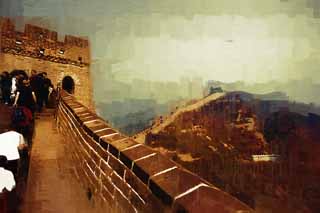 illustration,material,free,landscape,picture,painting,color pencil,crayon,drawing,Great Wall, Walls, Lou Castle, Xiongnu, Emperor Guangwu of Han