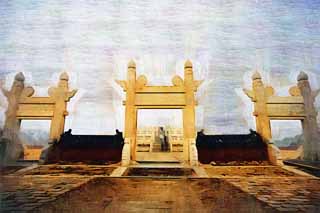 illustration,material,free,landscape,picture,painting,color pencil,crayon,drawing,Temple of Heaven's Gate, Gate, Hiroshi preciousness 95, , 
