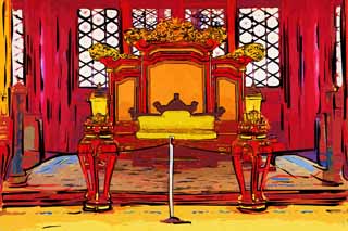 illustration,material,free,landscape,picture,painting,color pencil,crayon,drawing,Neutralization of the National Palace builders Throne, The wooden building, Hua cover the buttocks, Long, Emperor