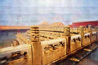 illustration,material,free,landscape,picture,painting,color pencil,crayon,drawing,Forbidden City, Stone pillar, Fence, Reliefs, Hierarchy