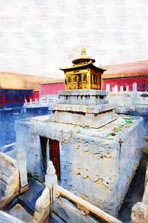 illustration,material,free,landscape,picture,painting,color pencil,crayon,drawing,Forbidden City, Inc., Reliefs, DOOR, Decoration, Top treasure