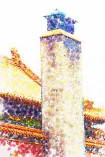 illustration,material,free,landscape,picture,painting,color pencil,crayon,drawing,Forbidden City chimney, Chimney, Heating, Smoke, World Heritage