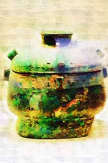illustration,material,free,landscape,picture,painting,color pencil,crayon,drawing,Ancient Chinese bronze ware, Liquor containers, , Yin Yang thought, Ding