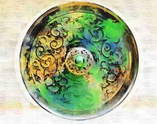 illustration,material,free,landscape,picture,painting,color pencil,crayon,drawing,China's ancient mirror, Mirror, , Yin Yang thought, Bronze mirror