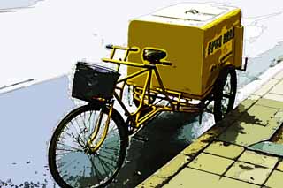 illust, matire, libre, paysage, image, le tableau, crayon de la couleur, colorie, en tirant,Beijing trois-roues de bicyclettes, Bicyclette, Tricycle, Transport, Pneu
