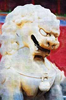 illustration,material,free,landscape,picture,painting,color pencil,crayon,drawing,Tiananmen stone, Lion, Foo, Bell, Canine