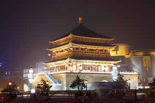 Foto, materieel, vrij, landschap, schilderstuk, bevoorraden foto,Bell Tower, Chang'an, , Baksteen, Verlichting-boven