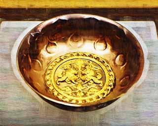 illustration,material,free,landscape,picture,painting,color pencil,crayon,drawing,Gilded Silver Bowl with Design of Double Lions, Toreutics, Ancient China, Jewelry, Tableware