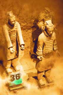 illustration,material,free,landscape,picture,painting,color pencil,crayon,drawing,Terracotta Warriors in Pit No.3, Terra Cotta Warriors, Ancient people, Tomb, World Heritage