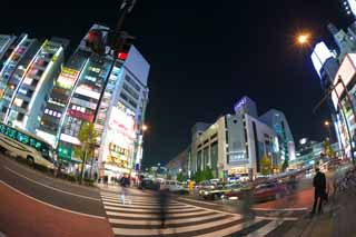 Foto, materiell, befreit, Landschaft, Bild, hat Foto auf Lager,Shinjuku bei Nacht, ZEBRASTREIFEN, Signal, Zeichen, Neon