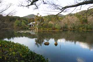 photo,material,free,landscape,picture,stock photo,Creative Commons,Problem mirror pond, World Heritage, Water surface, Nobleman's Village, Muromachi Shogunate