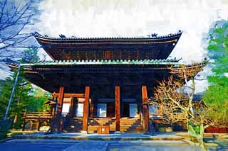 illustration,material,free,landscape,picture,painting,color pencil,crayon,drawing,Chionin Institute Amidado, Buddhism, HOUNEN, Buddhist image, Zen temple