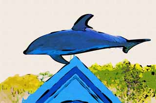 illustration,material,free,landscape,picture,painting,color pencil,crayon,drawing,Dolphin jump, IRUKA, , Shows, Fillet