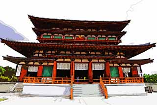 illust, matire, libre, paysage, image, le tableau, crayon de la couleur, colorie, en tirant,Temple Yakushi-ji temple intrieur, Je suis peint en rouge, Le Bouddha de gurir, Monastre bouddhiste, Chaitya