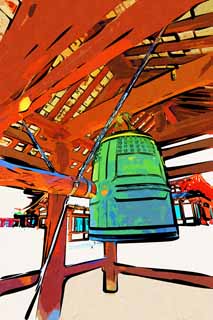 Illust, materieel, vrij, landschap, schilderstuk, schilderstuk, kleuren potlood, crayon, werkje,Yakushi-ji Tempel klokje toren, Ik word in rood geschilderd, De Boeddha van De heling, Boeddhist mannenklooster, Chaitya