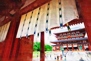 illust,tela,gratis,paisaje,fotografa,idea,pintura,Lpiz de color,dibujo,Yakushi - ji templo, Soy pintado de rojo, El buda de la curacin, Monasterio Buddhist, Chaitya