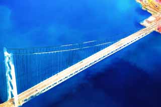 illust, matire, libre, paysage, image, le tableau, crayon de la couleur, colorie, en tirant,Akashi Kaikyo pont, pont, pont suspendu, Awaji, Autoroute de tourbillon Kobe, Honshu Shikoku pont de la communication