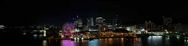 foto,tela,gratis,paisaje,fotografa,idea,Movimiento amplio de visualizacin de noche de puerto de Kobe del ojo, Puerto, Rueda de Ferris, Barco de recreo, Atraccin turstica