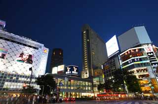 Foto, materiell, befreit, Landschaft, Bild, hat Foto auf Lager,Nacht von Shibuya, Im Stadtzentrum, markieren Sie die Stadt, Zebrastreifen, Leuchtreklame