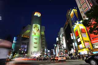 Foto, materieel, vrij, landschap, schilderstuk, bevoorraden foto,Avond van Shibuya, Benedenstad, Shibuya 109, Oversteekplaats, Lichtreclame