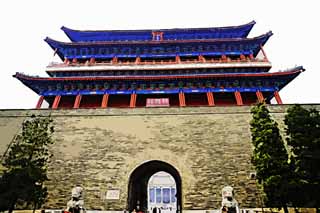 illust, material, livram, paisagem, quadro, pintura, lpis de cor, creiom, puxando,O porto de Zhengyang, porto de castelo, vigia em um castelo, , 