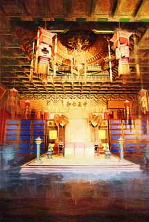illustration,material,free,landscape,picture,painting,color pencil,crayon,drawing,Foster's hall of the palace, wooden building, Impartiality Ninna, An Emperor's chair, I am painted in red