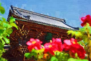 illust, materiale, libero panorama, ritratto dipinto, matita di colore disegna a pastello, disegnando,Il cancello di Deva di Tempio di Hase-dera, Mikado, Il Kannon, adoratore, Mitera del fiore