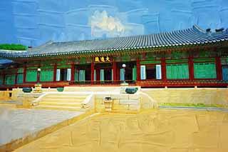 illustration,material,free,landscape,picture,painting,color pencil,crayon,drawing,Great exploit, The Imperial Court architecture, tile, I am painted in red, world heritage