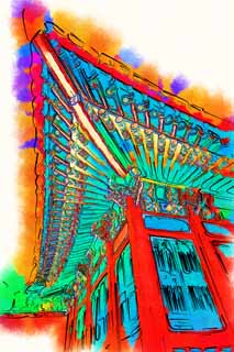 illust, matire, libre, paysage, image, le tableau, crayon de la couleur, colorie, en tirant,Le toit du temple Akitoku, La Cour Impriale architecture, carreau, Coloris Riche, patrimoine de l'humanit